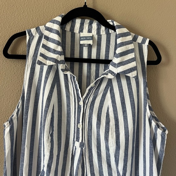 Meri Skye Linen Blend Striped Shirt Dress - Picture 2 of 8